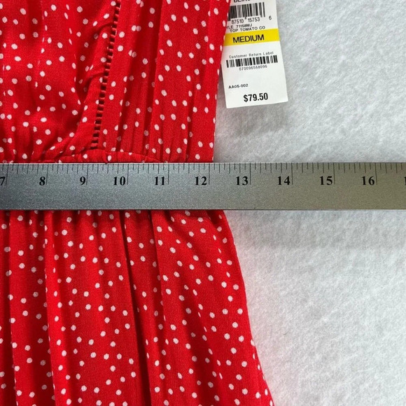 Maison Jules Dress Sz M A-Line Midi Polka Dot Keyhole Neck Sleeveless Rayon Red - Picture 11 of 12